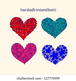 Doodle textured hearts set.