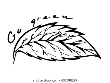 Doodle textured leaf background. Hand drawing illustration Go Green
