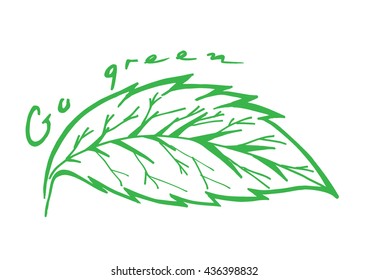 Doodle textured leaf background. Hand drawing illustration Go Green