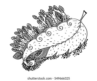 Doodle textured leaf background. Hand drawing illustration