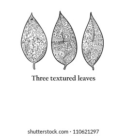 Doodle textured leaves background