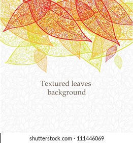 Doodle textured leaves background.