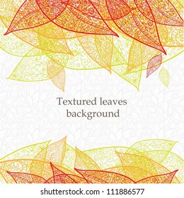 Doodle textured leaves background.