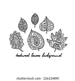 Doodle textured leaves background