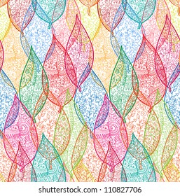Doodle textured leaves seamless pattern.