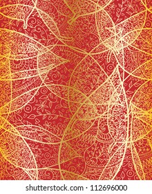Doodle textured leaves seamless pattern.