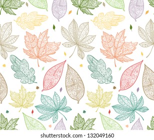 Doodle textured leaves seamless pattern.