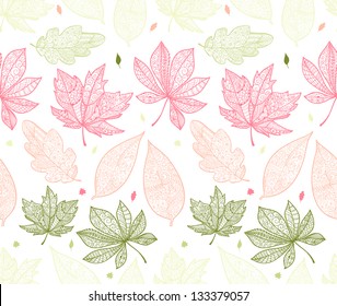 Doodle textured leaves seamless pattern.