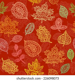 Doodle textured leaves seamless pattern