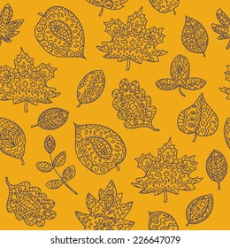 Doodle textured leaves seamless pattern