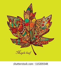 Doodle textured maple leaf.