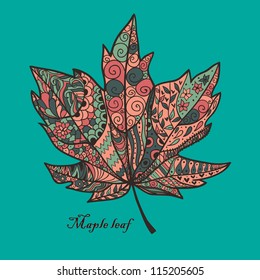 Doodle textured maple leaf.