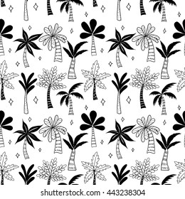 Doodle textured palms. Seamless pattern.