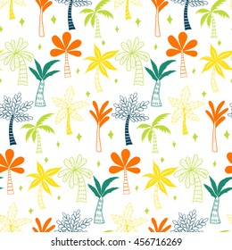 Doodle textured palms. Seamless pattern.