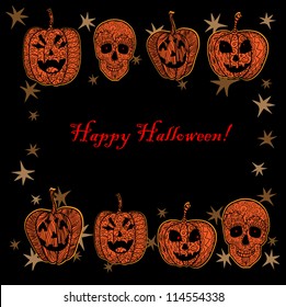 Doodle textured pumpkins background.