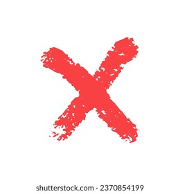 El doodle textura cruz roja aislada en fondo blanco. Marca de examen, lista de verificación, ilustración dibujada a mano del doodle de esbozo.