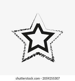 Doodle textures star icon. Stamp emblem. Abstract freehand art. Antique label. Vector illustration. Stock image. 