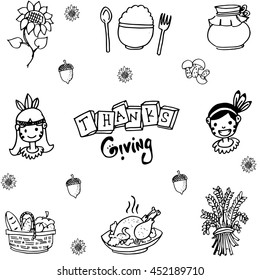 Doodle of Thanksgiving flat hand draw illustration