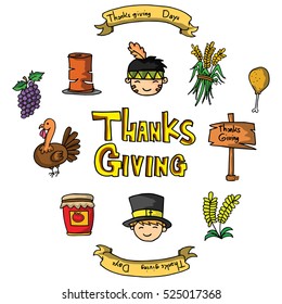Doodle of thanksgiving object set