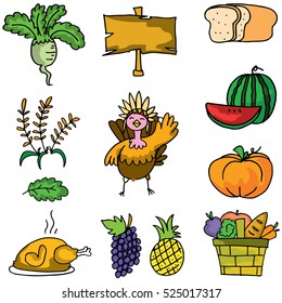 Doodle of thanksgiving set object vector art