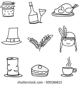 Doodle of thanksgiving set vector art illustration