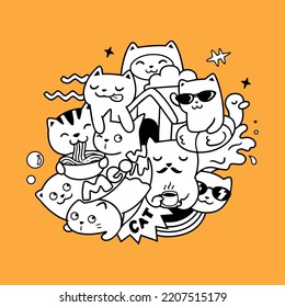 doodle theme cat image. cat vector illustration