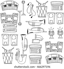 Doodle of theme music object stock collection vector art
