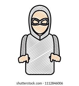 doodle thief with criminal mask and jacket hood