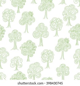 Doodle thin line forest seamless pattern. Vector illustration.
