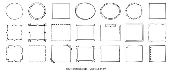 Doodle thin line frame border set. abstract empty line shapes hand drawn style frames. . Vector illustration