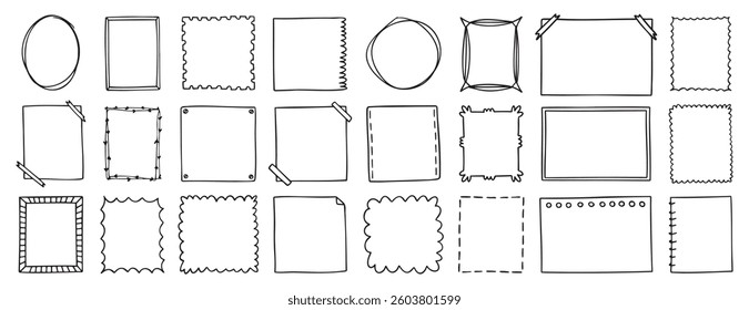 Doodle thin line frame geometric rectangle and square border set. abstract empty line shapes hand drawn style frames. . Vector illustration