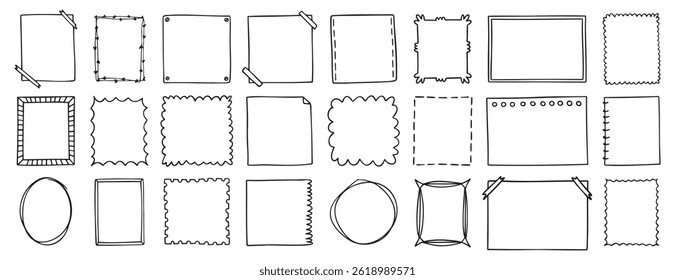 Doodle thin line frame geometric rectangle and square border set. abstract empty line shapes hand drawn style frames. . Vector illustration