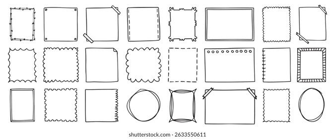 Doodle thin line frame geometric rectangle and square border set. abstract empty line shapes hand drawn style frames. . Vector illustration