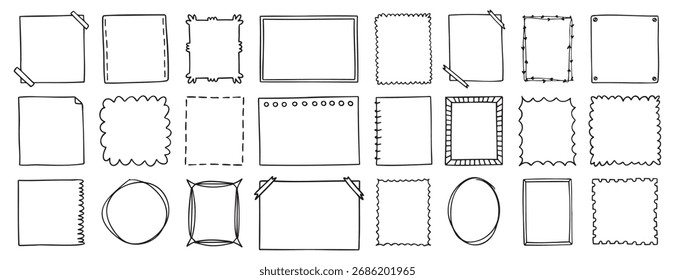 Geometrisches Rechteck mit dünnen Linien und quadratischer Rahmensatz. abstrakte leere Linien formen handgezeichnete Stilrahmen. . Vektorgrafik