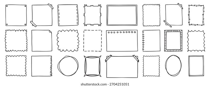 Doodle thin line frame geometric rectangle and square border set. abstract empty line shapes hand drawn style frames. . Vector illustration