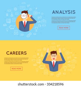 Doodle thin line Man analyzes data, successful career businessman. Flat design. 