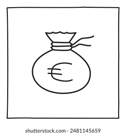 Doodle línea delgada estilo icono de la bolsa de dinero. Dar dinero, recibir pago, financiación, concepto de compra. Ilustración vectorial aislada sobre fondo blanco