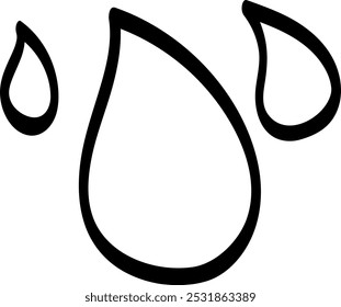 A doodle of three falling drops, representing rain, water droplets, liquid, and sweat.