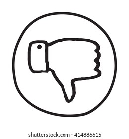 Doodle Thumbs Down icon. Infographic symbol in a circle. Line art style graphic design element. Web button. Disapproval, dislike, vote down gesture concept