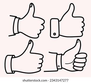 Doodle thumbs up icon or logo, hand drawn gesture symbol in line art style. vector illustration