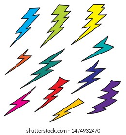 doodle thunder collection illustration handdrawn colorful style vector