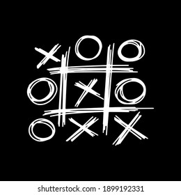 Doodle tic tac toe game with cross and circle icon. Hand drawing line art. Vector stock illustration. EPS 10