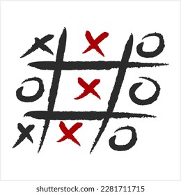 Doodle tic tac toe game with cross and circle icon. Hand drawn clipart. Grunge vector stock illustration. EPS 10