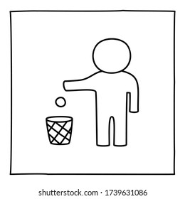 Doodle Tidy Man or Do Not Litter icon or logo, hand drawn with thin black line.