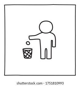 Doodle Tidy Man or Do Not Litter icon or logo, hand drawn with thin black line.