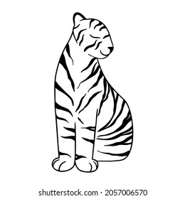 tigre doodle sentado, dibujado a mano. tigre chino adorable dibujado con líneas negras. ilustración vectorial aislada en fondo blanco