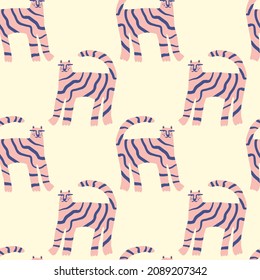 Doodle Tigers Childish Cartoon Groovy Boho Illustration Naive Funky Handdrawn Style Art Seamless Pattern Vector