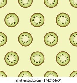 Doodle tiny green seamless lovely pattern on pastel colors background. Fun with cute polkadot Kiwis. You can use it to wrap gift box for kids, your little kitty will enjoy with adorable things.