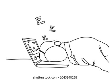 Doodle Tired Business Man Sleeping On Workplace On Laptop Computer Vector Illustration