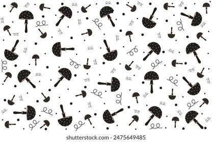 Doodle Toadstool seamless pattern with Hand Drawn element. Design Wall, fabric print in trendy simple Grunge style. Gothic Mushroom ornament. Editable stroke.